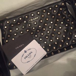 Prada studded calfskin wristlet/ clutch